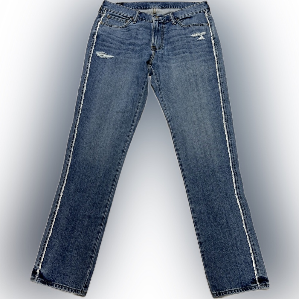Abercrombie & Fitch Distressed Blue Straight Leg Jeans